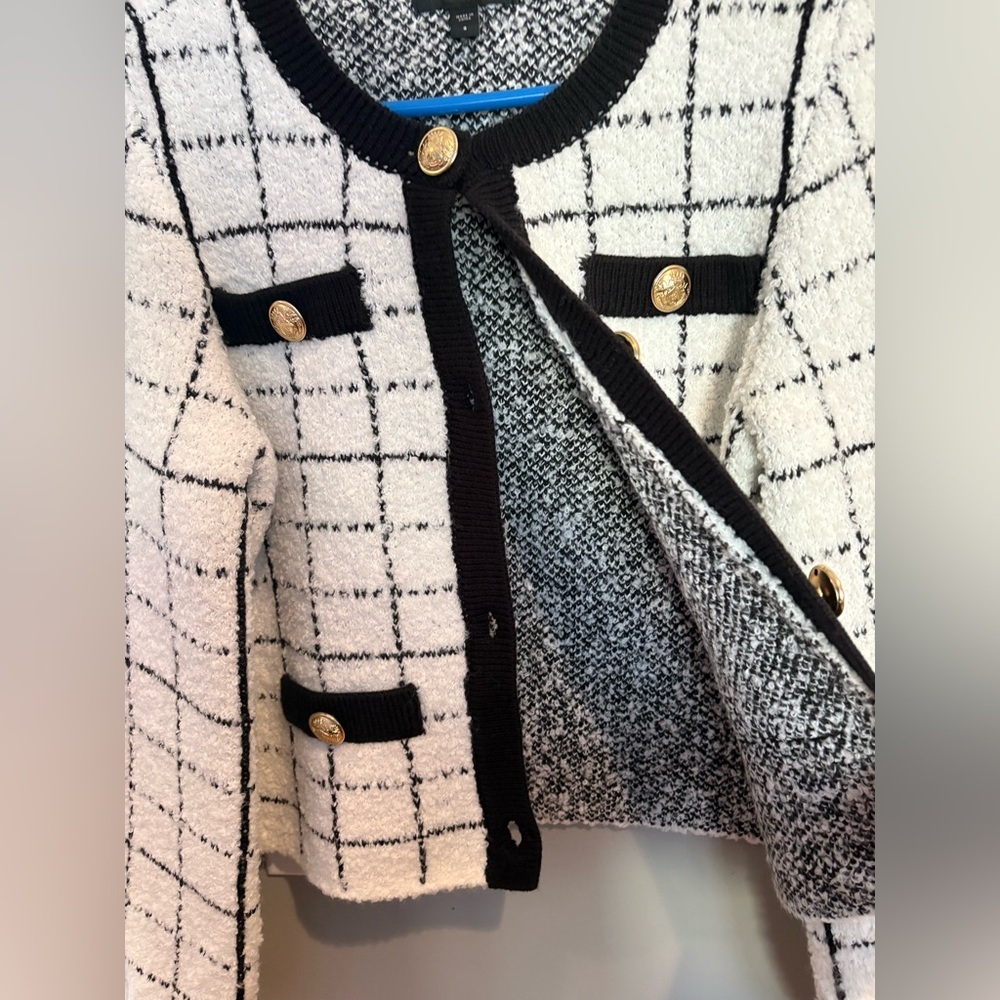Express Black and White Cardigan Sweater - Picture 4 of 7